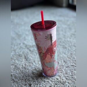 NEW Starbucks Pink and Red Floral Tumbler with Straw